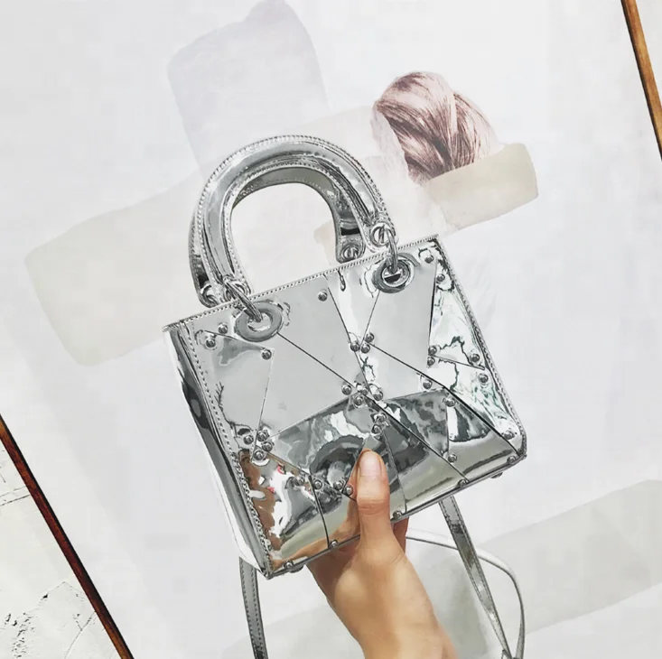 
Laser patent leather geometric handbag for young women with single shoulder messenger bag 