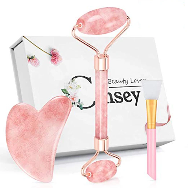 

100% Real Natural Jade Facial Roller Anti Aging Face Roller Massager, Pink