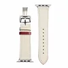 Luxury design stainless steel butterfly button real leather watch straps for apple watch