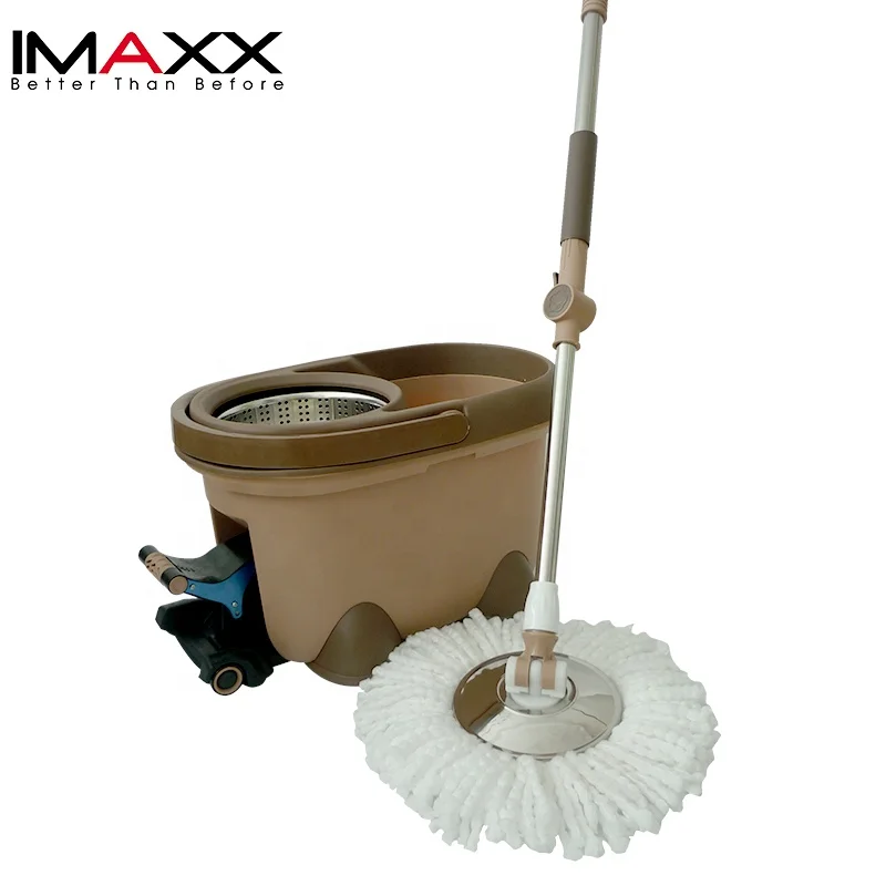 

Household Multi-Function 360 Magic Mop Bucket With Foot Pedal, Brown, cream color