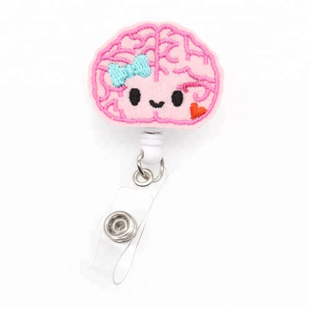 

Medical Brain With Pink Color Felt Retractable Reel Badge Holder
