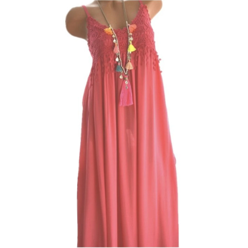 

Women's Sexy Plus Size O Neck Sleeveless Outfits Boho Summer Beach Maxi Dress