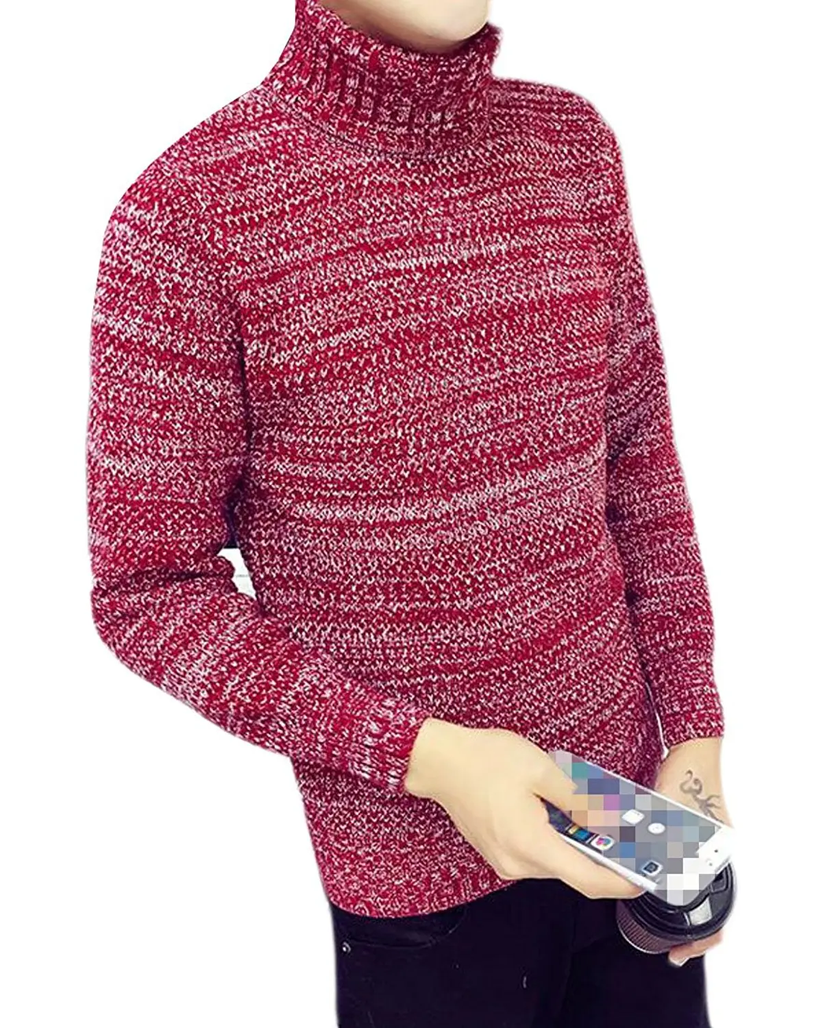 YUNY Men Warm Solid Regular-Fit Knit Turtleneck Comfy Sweater Pullover Black M