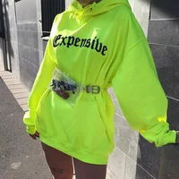 

Wholesale fashion long batwing sleeve fluorescent loose hoodies women casual sweatshirt pullover