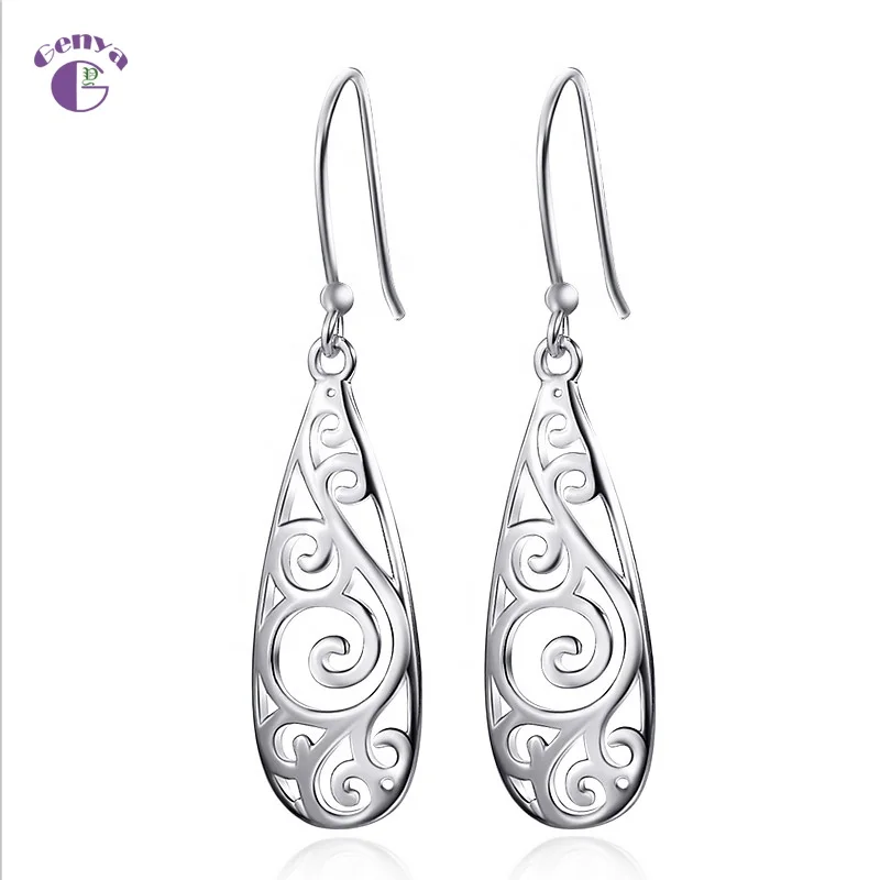 

GENYA NEW 925 Sterling Silver Crystal Earrings Dangle Teardrop Rhinestone Bridal Earrings for Wedding, Sliver