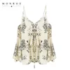 Wholesale hot sales Sling floral print Crop Top off-shoulder Tie-front Ruffle schiffon woman blouse