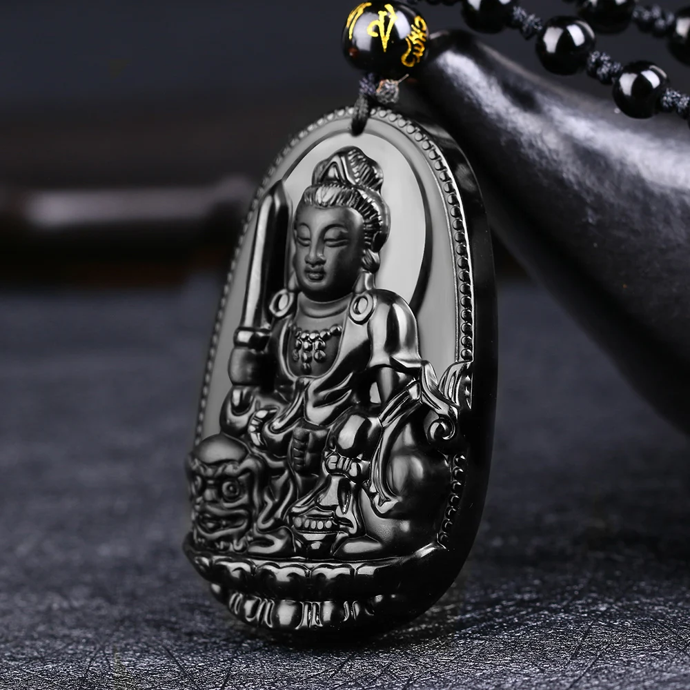 

Jewelry Fashion Black Buddha head pendant Natural obsidian Vintage Necklace For women men Free ROPE Fine Jade jewelry