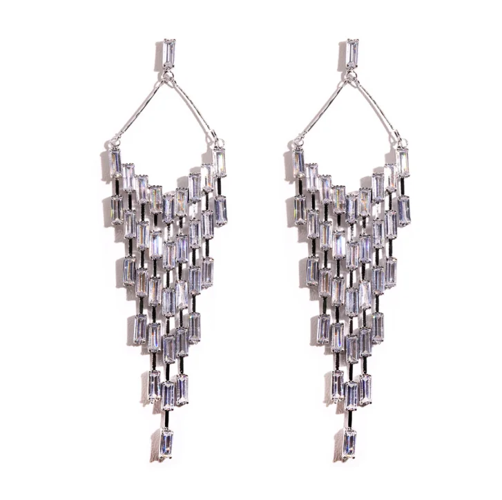 

luxury cz cubic zirconia drop earrings chandelier statement wedding party accessory long zircon earrings for women girls, Picture