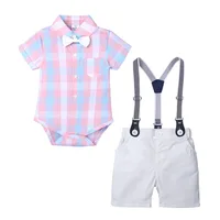 

Baby boys boutique clothing plaid romper suspender shorts 2pcs gentle suit boys wedding party birthday kids boys clothes sets