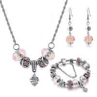 

Pink color murano beaded design charm Necklace Bracelet Earring Jewelry Set For girls