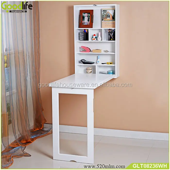Wall Mount Fold Out Converting Desk Home Office With Bookshelf