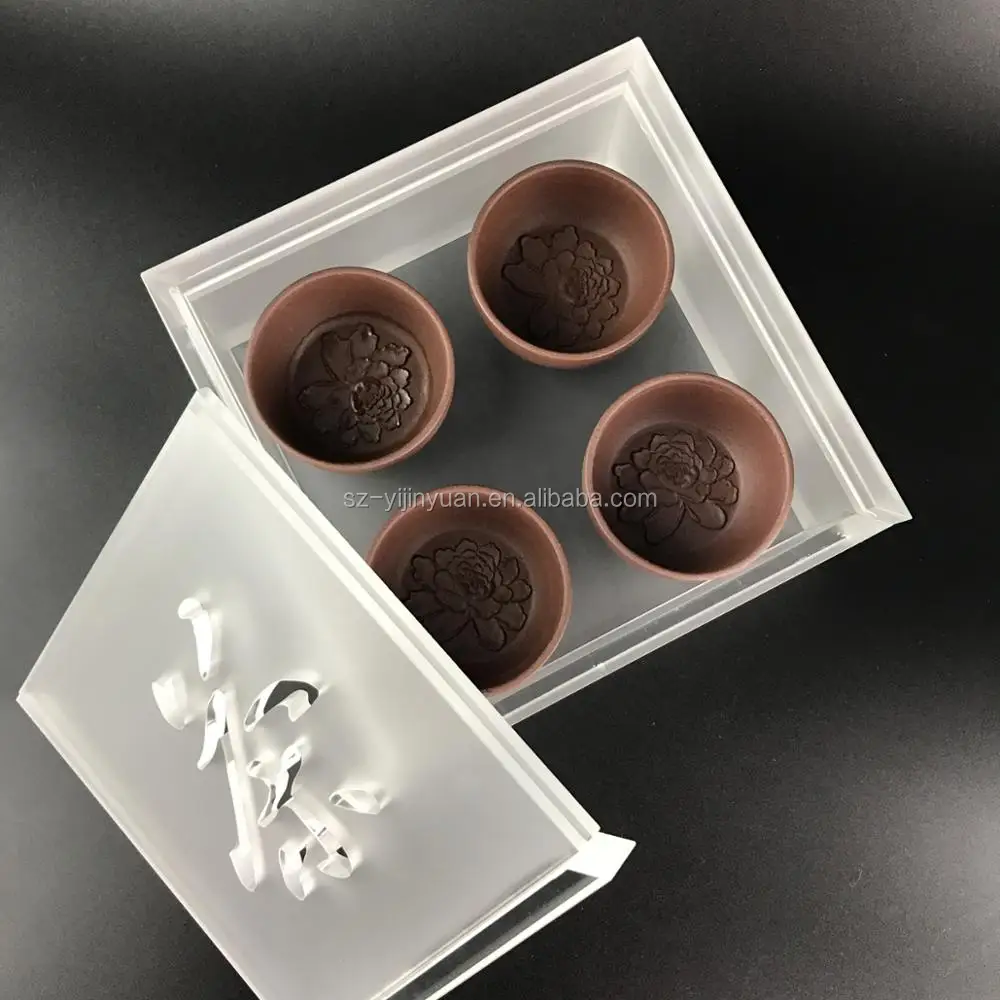 Useful handy acrylic tea cup and saucer box chinese tea gift box