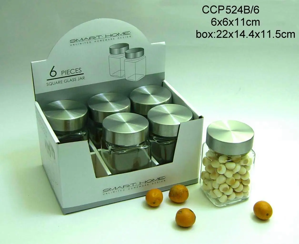 280ml Square Glass Jar With Stainless Steel Lid And Wooden Box For