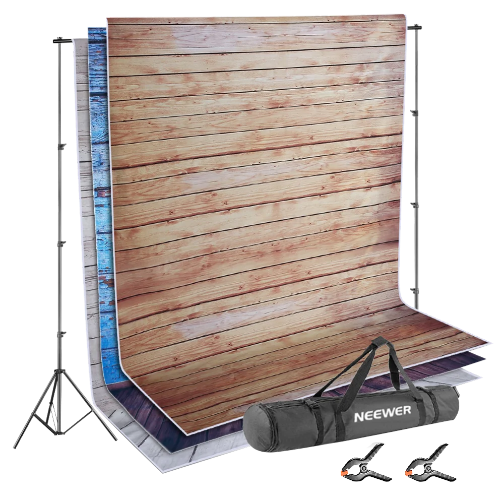 

Neewer Photo Video Studio Backdrop and Support Kit: 3-Pack 5x7feet/1.5x2meters Wooden Polyester Backdrop,8.5x10feet/2.6x3meters, N/a
