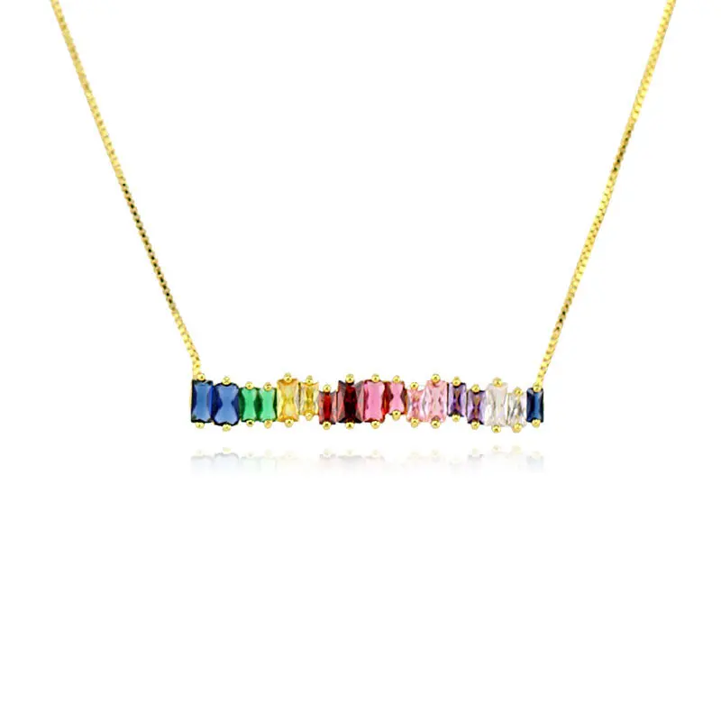 

multicolor gold plated rainbow necklace baguette
