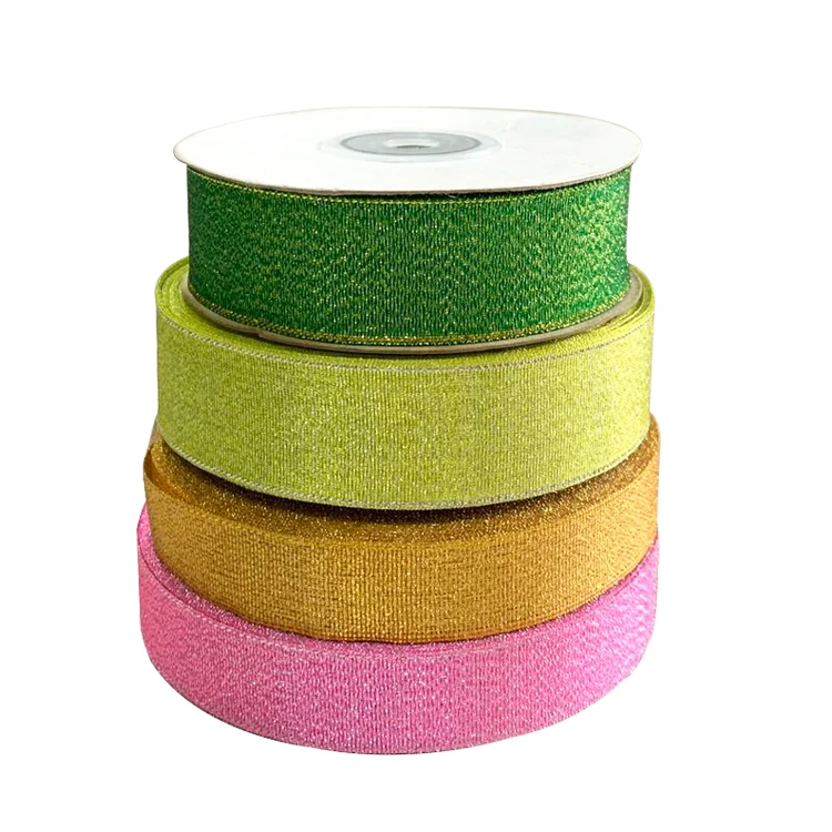 Colorful Fashion High Quality Polyester Christmas Metallic Glitter Ribbon For Gift Packing