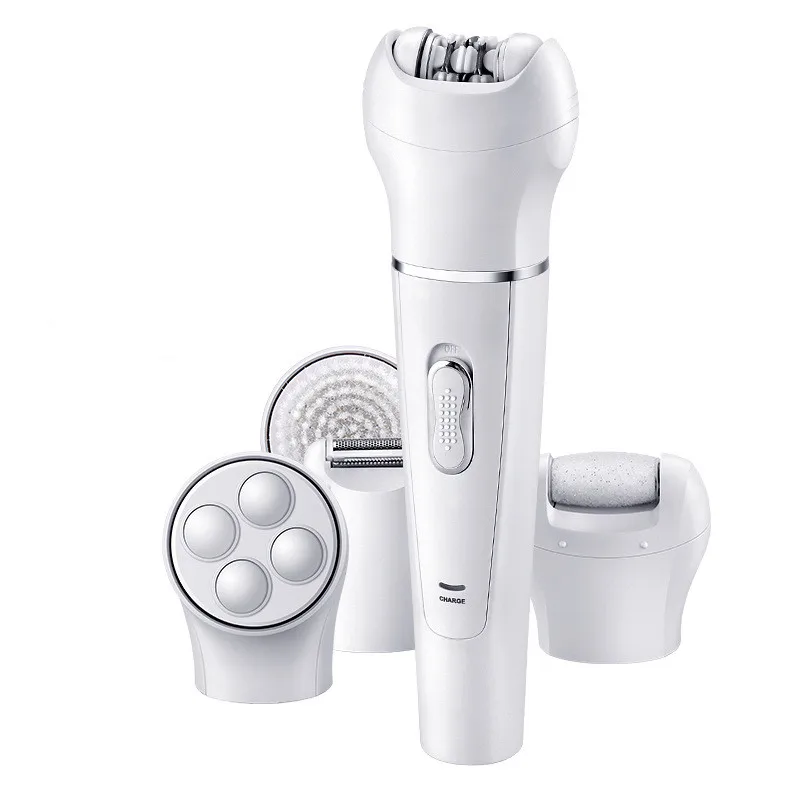 

5 in 1 Multi-function Waterproof Epilator Lady Hair Removal Face Massager Callus Removal Shaver Clean Brush Sets, White