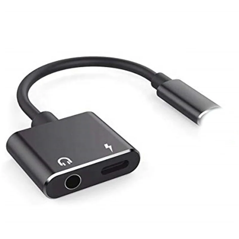 
2 in 1 3.5mm Aux 8 pin metal Jack Headphone Earphones Audio Splitter TPE Cable Charging Adapter Music For iphone 8 XS Max 
