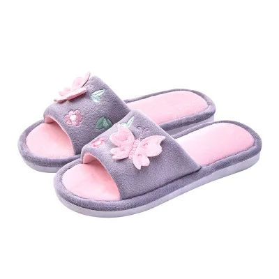 

2019 new autumn and winter cotton slippers women's home indoor Slip-proof soft sole Butterfly-knotted slippers, Picture