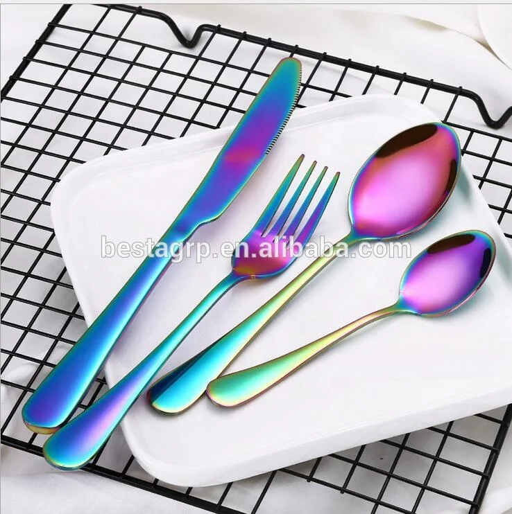 

4pcs set PVD titanium coating flatware stainless steel rainbow cutlery set, Silver or gold