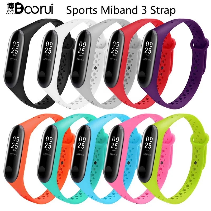 

BOORUI Sports Breathable miband 3 strap Replacement Silicone Watch Band m3 smart band strap for xiaomi mi 3 smart bracelet, Sports breathable pure color mi band 3 straps