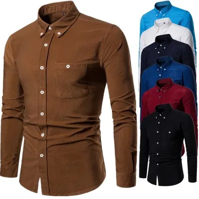 

Ecoparty Plus Size Men's Corduroy Shirt Fashion Men Slim Fit shirts Long Sleeve Casual Men Shirt Social Camisa Masculina, Colors