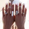 Retro Antique Silver Ring Sets Triangle Bullet Crossover Cross Open Ring for Women