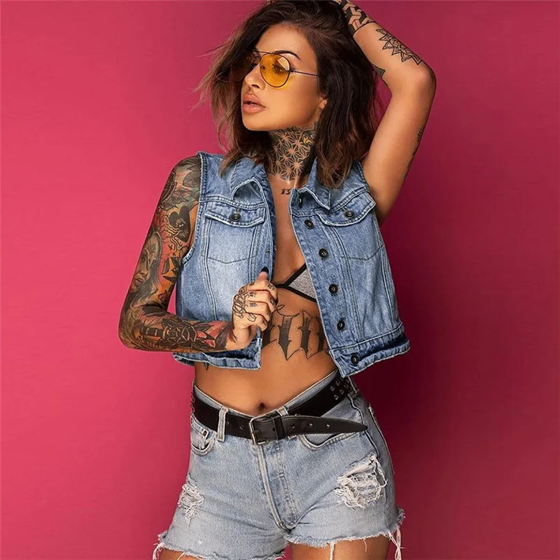 

2019 New Fashion Stylish Summer Sleeveless Outwear Lady Women Denim Jackets, Blue