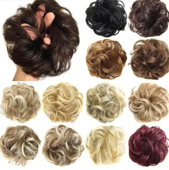 

Girls Curly Scrunchie Chignon With Rubber Band Brown Gray Synthetic Hair Ring Wrap For Hair Bun Ponytails, As picture