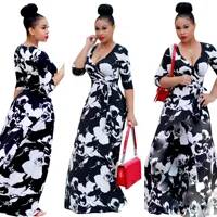 

Women's Long Bohemian Floral Deep V Neck Plus Size Dress For Fat Lady