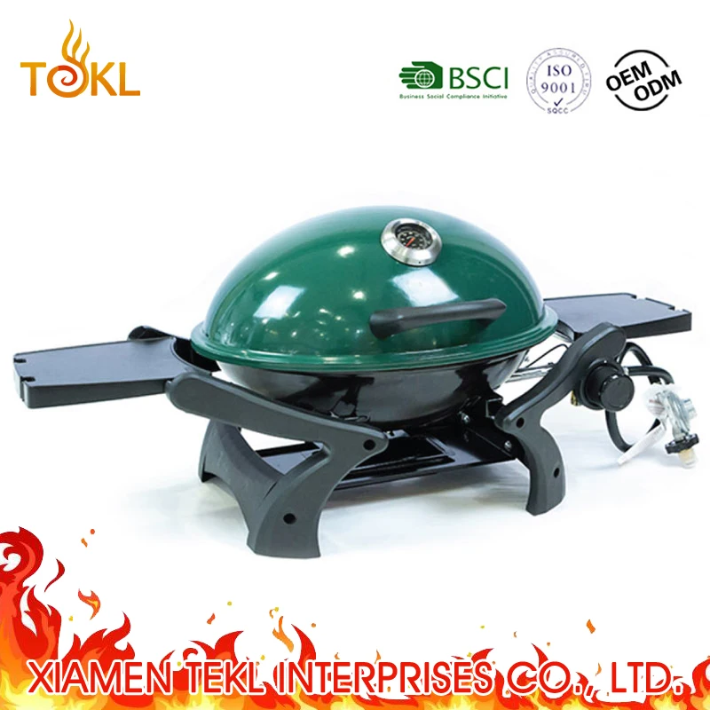 

Outdoor Round Tabletop Gas Grill Propane Grill Barbecue Chicken Gas Oven with Green Lid&Trolley BBQ Cart, N/a