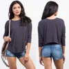 65 Polyester 35 Cotton T Shirt Women 3/4 Dolman Sleeves Round Neckline O-Neck Soft Hi-Low Cropped Tee Shirts