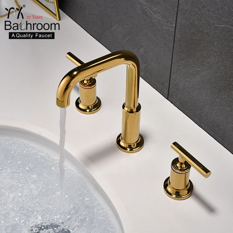 Basin Bathtub Dualuse Faucet Titanium Gold Basin Faucet Deck Mounted Dual Handle With Three