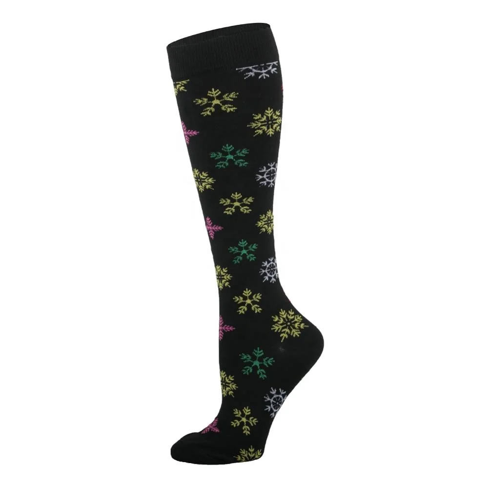 

Wholesale Winter Christmas Festival Crew Woman Tube Socks Snow Pattern Compression Socks Running, Black, white, blue, red, pink, or custom color