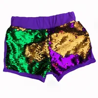 

RTS Factory Wholesale Mardi Gras Purple Gold Green Double Sequin Pants Shorts Kint Cotton Bloomer Reversible Sequin Carnival