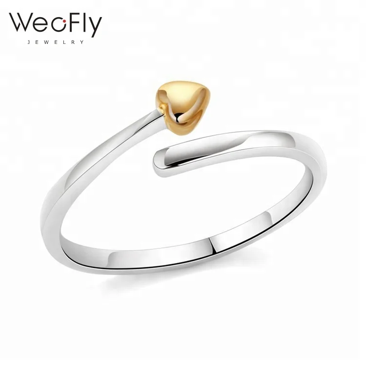 

2019 Factory sell s925 sterling silver two tone plating gold heart open ring 2018 latest delicate adjustable ring for girls, As picture;or customized