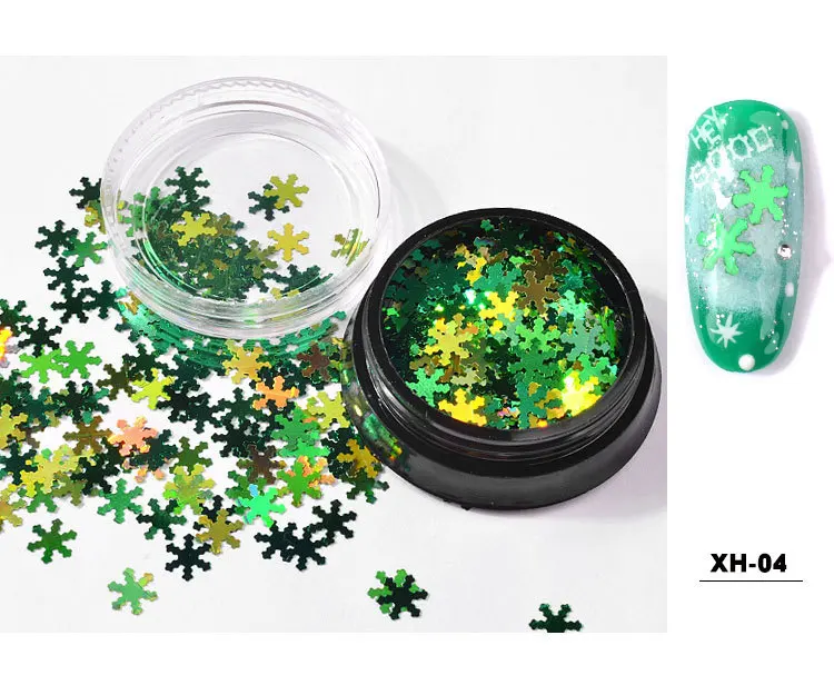 

6 colors 1 Box Nail Art Christmas Snowflake Glitter Mixed 3D Sequins White 3 Designs Manicure Decorations DIY Decals