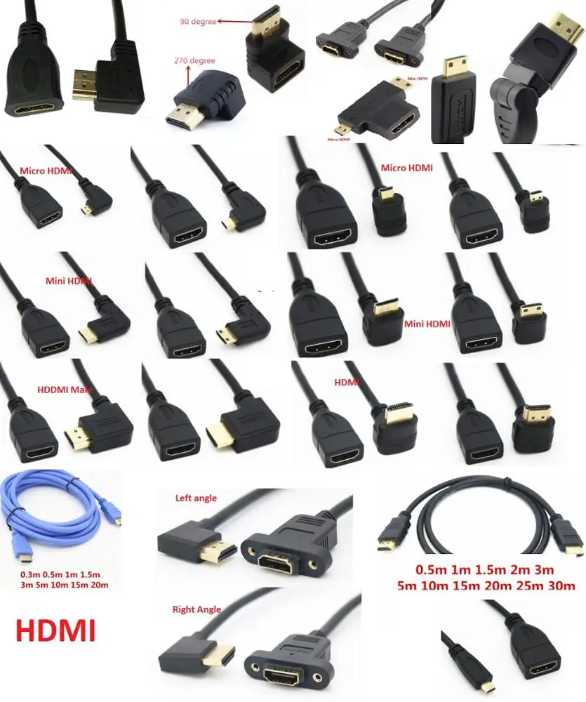 

Stock 90 degree left angle HDtv cable HDM Female panel mount cable, Black or as request
