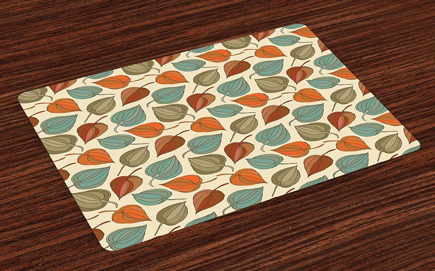 Ambesonne Floral Place Mats Set of 4, Onion Flower Leaves Mother Nature in Autumn Art Nouveau Winter Cherry Rural Pattern, Washable Fabric Placemats for Dining Room Kitchen Table Decor, Multicolor