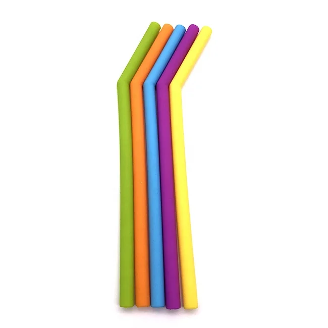 

165*7*5mm Bent Reusable Eco-Friendly Colorful FDA LFGB Edible Safety Drinking Silicone Straws For Wine Cups, 5 colors