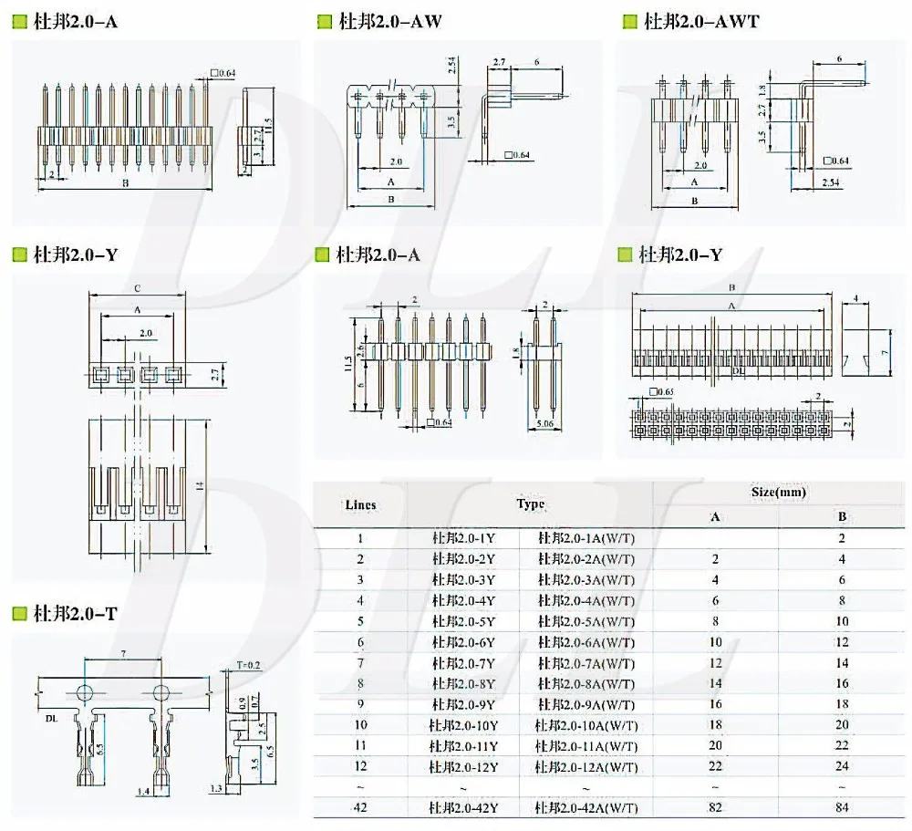 Dupont 2.0mm 2.54mm 피치 철사 커넥터 Buy Dupont 2.0mm 와이어 보드 커넥터,Dupont 2