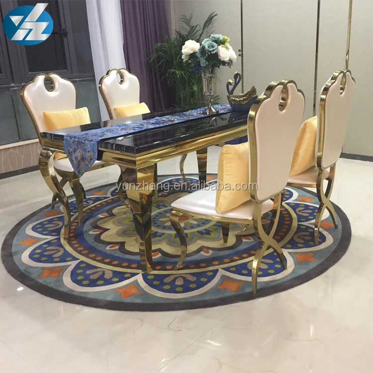 
Black Long Square Marble Dining Table With 6 Chairs Set 
