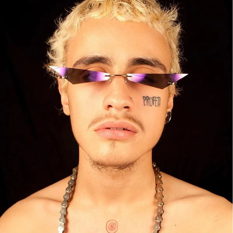 

GUVIVI New Custom Cat Eye Sunglasses Rimless Sunglasses for Men and Women Fashion Metal Sunglasses Unisex 2019