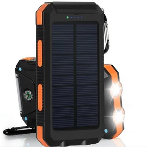 Customized double usb outlets waterproof 10000mah solar charger power bank with compass