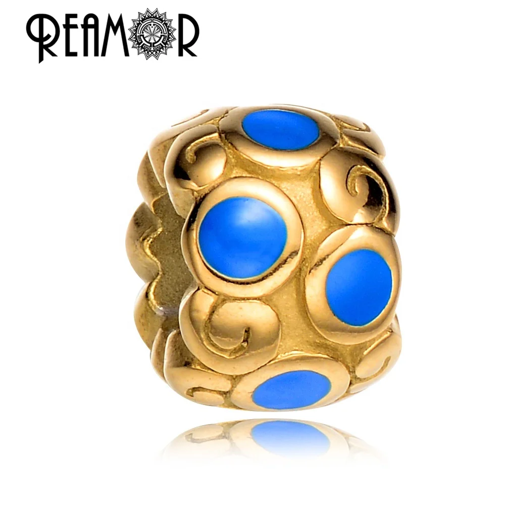 

REAMOR Gold 316l Stainless Steel Enamel Beads European Large Hole Spacer Beads Women Accesories Jewelry DIY Pan Style Bracelets