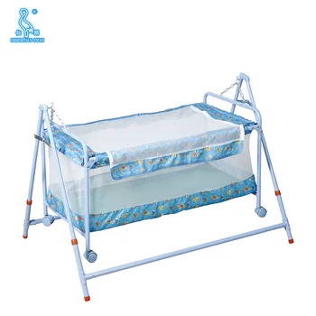 Portable Stable Iron Frame Swing 4 Wheels Baby Cradle ...
