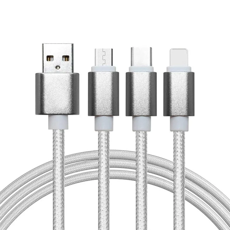 Premium Nylon Braided Durable 3 In 1 Universal Charging Usb Cable For Iphone And Micro Type C