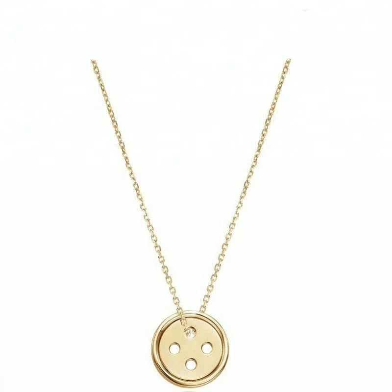 

Anniversary Jewelry Necklace Good Luck Means Plated 24K Yellow Gold Button Pendant Necklace With 925 Silver Chain, White;gold;rose gold