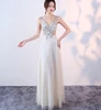 V neck beading see -thougth back long evening dresses elegant tissu perle pour robe de soiree soiree dentelle