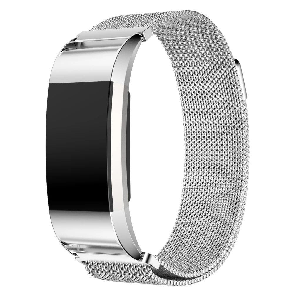 

Silver Milanese Magnetic Stainless Steel Watch Band Wrist Strap Adjustable Closure Replacement Wristband for Fitbit Charge 2